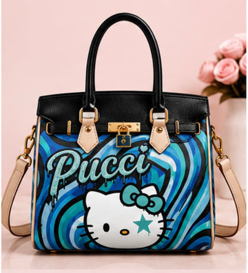 Mini Barrel Bag – Blue Kitty