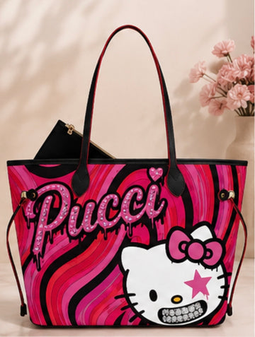 Pink Swirl Kitty Tote Bag