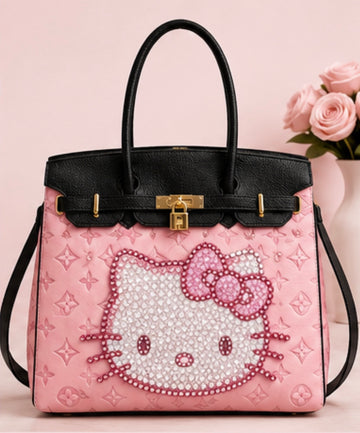 Pink Rhinestone Kitty Tote Bag